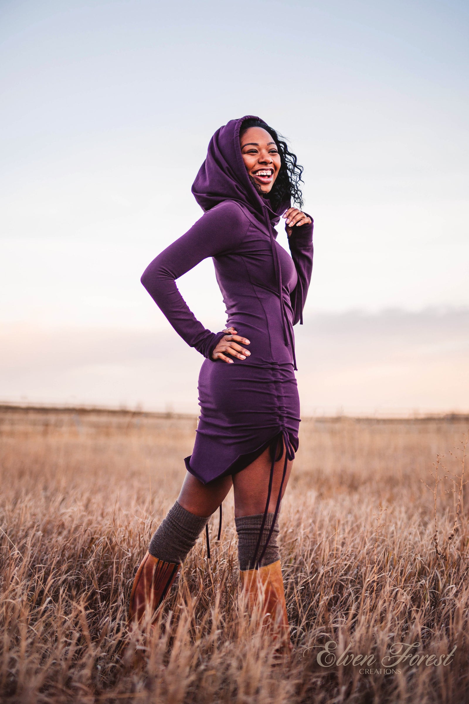 Hi-Lo Scrunchie Hoodie Dress
